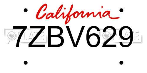 7ZBV629 California License Plate