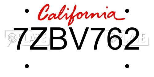 7ZBV762 California License Plate