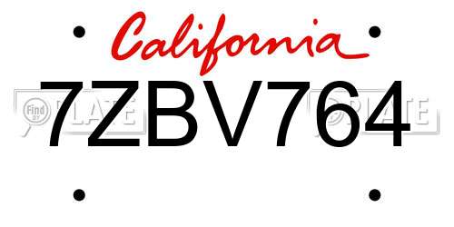 7ZBV764 California License Plate