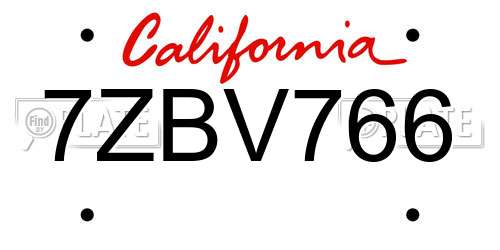 7ZBV766 California License Plate