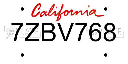 7ZBV768 California License Plate