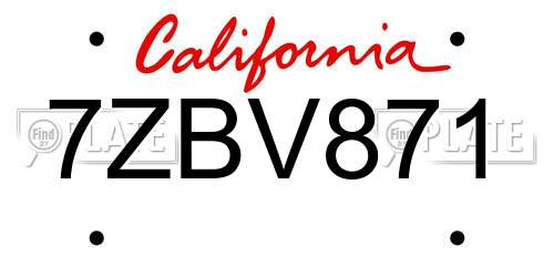 7ZBV871 California License Plate