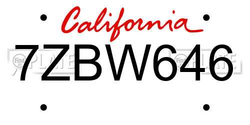 7ZBW646 California License Plate