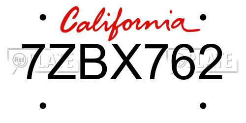 7ZBX762 California License Plate