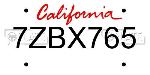 7ZBX765 California License Plate