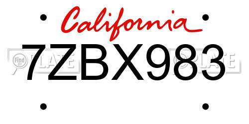 7ZBX983 California License Plate