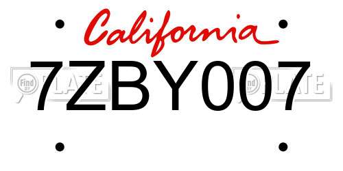 7ZBY007 California License Plate