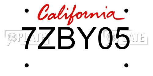 7ZBY05 California License Plate