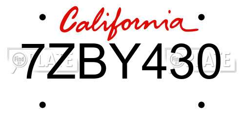 7ZBY430 California License Plate