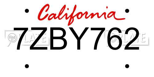 7ZBY762 California License Plate