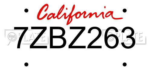 7ZBZ263 California License Plate