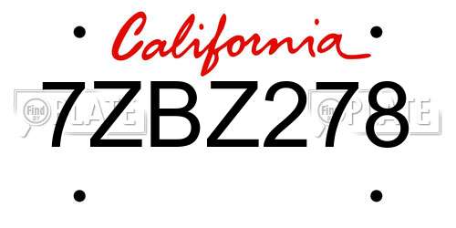 7ZBZ278 California License Plate
