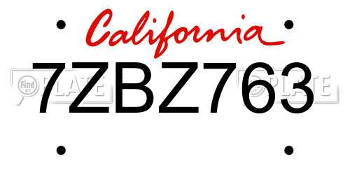 7ZBZ763 California License Plate