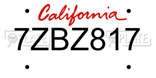 7ZBZ817 California License Plate