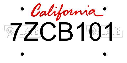 7ZCB101 California License Plate