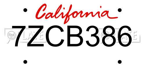 7ZCB386 California License Plate
