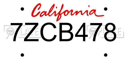 7ZCB478 California License Plate