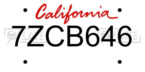 7ZCB646 California License Plate