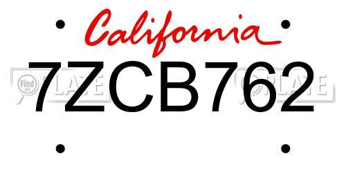 7ZCB762 California License Plate
