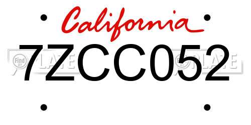 7ZCC052 California License Plate