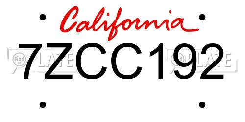 7ZCC192 California License Plate