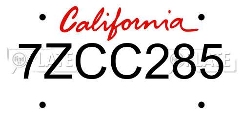 7ZCC285 California License Plate