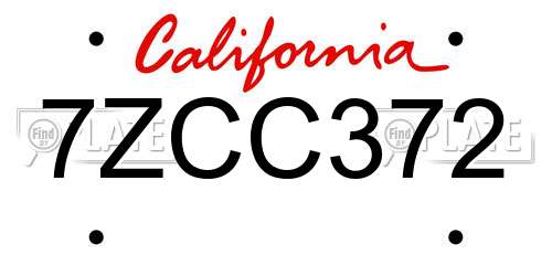 7ZCC372 California License Plate