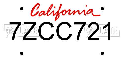 7ZCC721 California License Plate