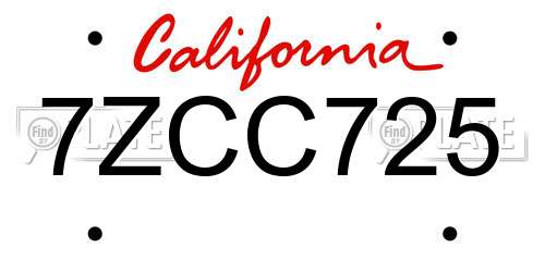 7ZCC725 California License Plate