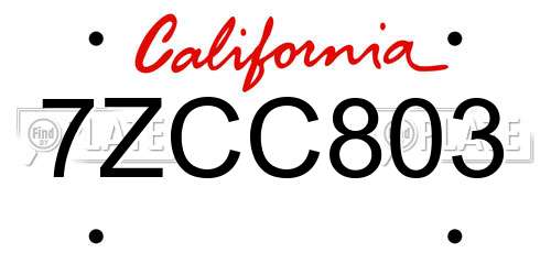 7ZCC803 California License Plate