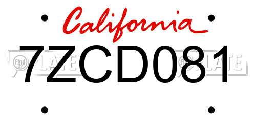 7ZCD081 California License Plate