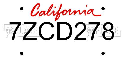 7ZCD278 California License Plate