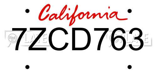 7ZCD763 California License Plate