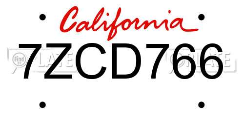 7ZCD766 California License Plate