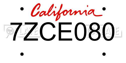 7ZCE080 California License Plate