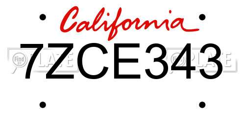 7ZCE343 California License Plate