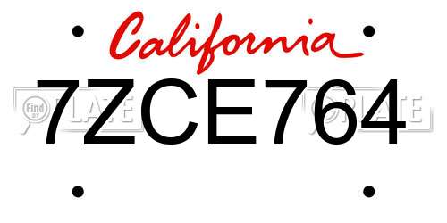 7ZCE764 California License Plate