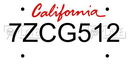 7ZCG512 California License Plate