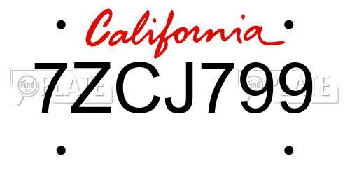 7ZCJ799 California License Plate