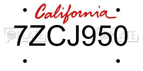 7ZCJ950 California License Plate