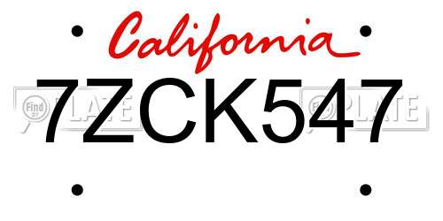 7ZCK547 California License Plate