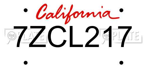 7ZCL217 California License Plate