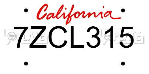 7ZCL315 California License Plate