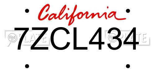 7ZCL434 California License Plate