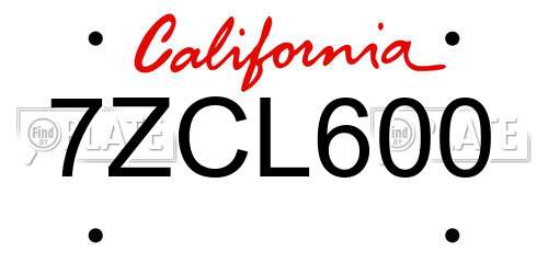 7ZCL600 California License Plate