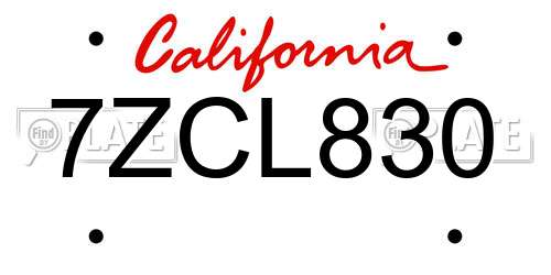 7ZCL830 California License Plate