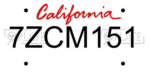 7ZCM151 California License Plate