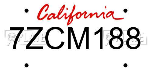 7ZCM188 California License Plate