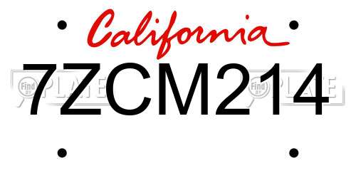7ZCM214 California License Plate