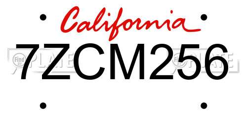 7ZCM256 California License Plate